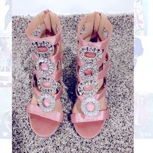 Women’s High Heels Pink Satin With Gem Stones